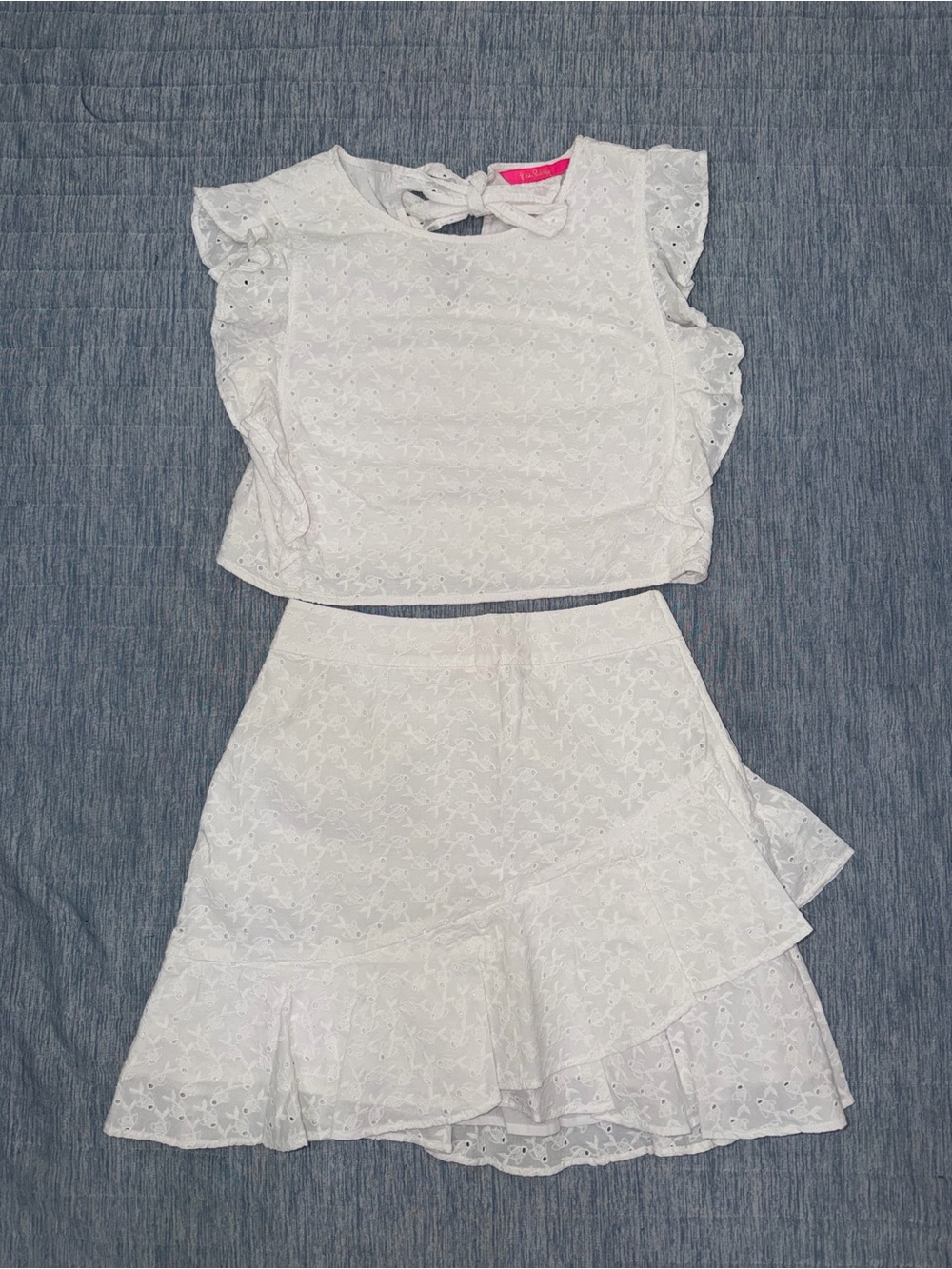Lilly Pulitzer Alpinia Skirt Set with fish-patterned eyelet detail, Size 0